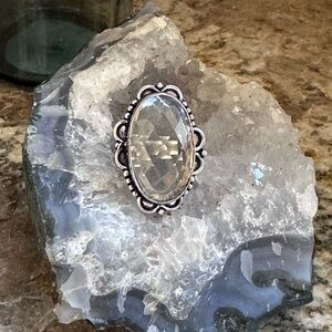 Silver Oval White Topaz Stone Ring